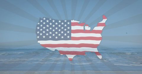 American Flag Superimposed on USA Map at Beach