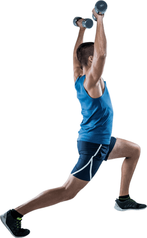 Transparent fitness man strength training with dumbbells