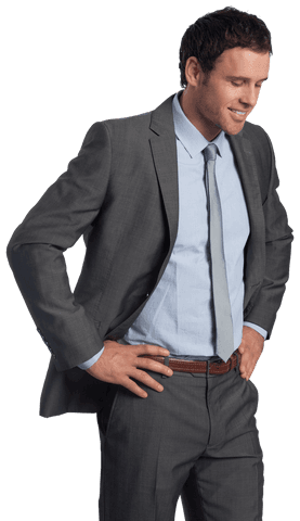 Confident Businessman in Gray Suit with Transparent Background