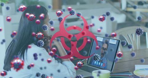 Businesswoman in video call amid covid-19 virus concept