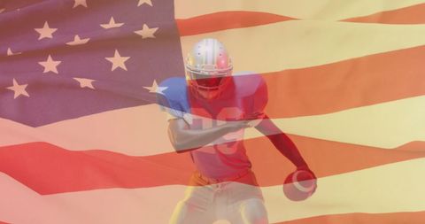 American Football Player Blending into US Flag Emblem