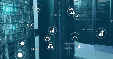 Digital Interface with Environment Icons Over Data Servers - Download Free Stock Images Pikwizard.com