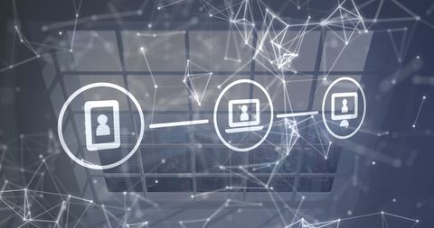 Digital Network Interface with Data Processing Icons Over Window - Download Free Stock Images Pikwizard.com