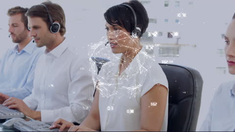 Call Center Team with Digital Network Connections
