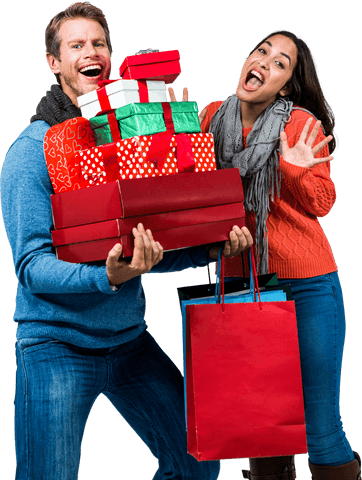 excited couple holding holiday gifts transparent background - Download Free Stock Videos Pikwizard.com