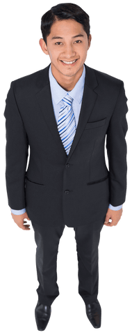 Smiling Asian Businessman Standing in Formal Suit with Transparent Background