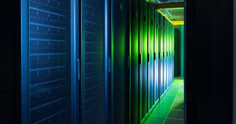 Empty Corridor Featuring Blue and Green Data Servers - Download Free Stock Images Pikwizard.com