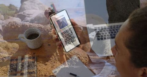 Checking covid passport on beach vacation