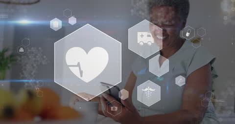 Senior Woman Interacting with Digital Healthcare Interface