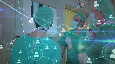 Surgeons Analyzing X-Ray with Digital Network Overlay