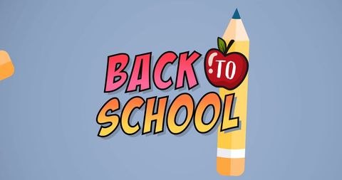 Vibrant Back to School Typography with Pencil and Apple Icons