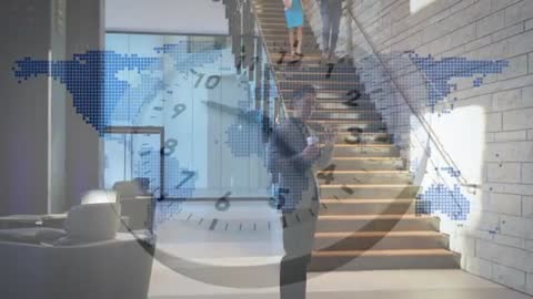 Professional in Tech Hub while Colleagues Descend for Collaboration