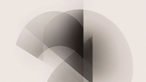 Neutral minimalist geometric composition with translucent semicircles and hatched texture