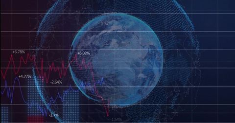 Holographic Earth with Global Market Charts and Futuristic Data Visualization