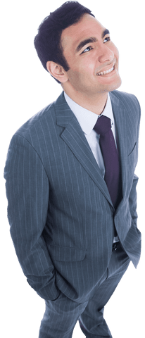 Smiling Businessman in Pinstripe Suit on Transparent Background