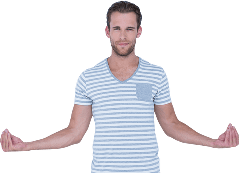 Transparent Confident Man Holding Invisible Item, Striped Shirt - Download Free Stock Videos Pikwizard.com