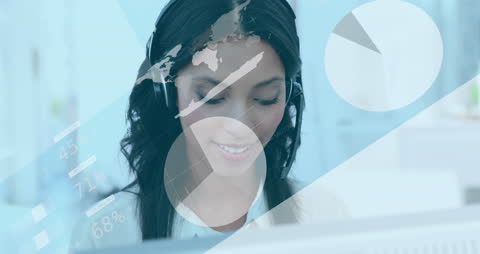 Businesswoman Engaged with Data Analytics and Headset