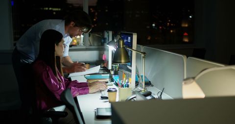 Late Night Office Work with Focused Collaboration - Download Free Stock Images Pikwizard.com
