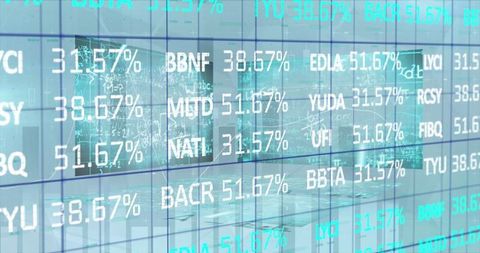 Financial Ticker Display Overlaying Modern Trading Floor