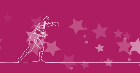 Abstract Female Boxer with Stars on Red Background