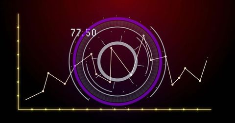 Pulsing data gauge neon hud sliding jagged line graph showing metric 77.50 futuristic visualization