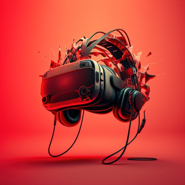 Virtual Reality Headset Breaking Through Red Background Technology Future - Download Free Stock Images Pikwizard.com