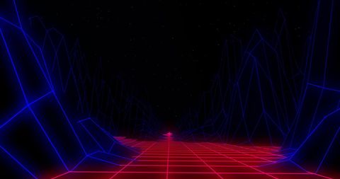 Futuristic Neon Glowing Grid with Digital Mountain Lines - Download Free Stock Images Pikwizard.com
