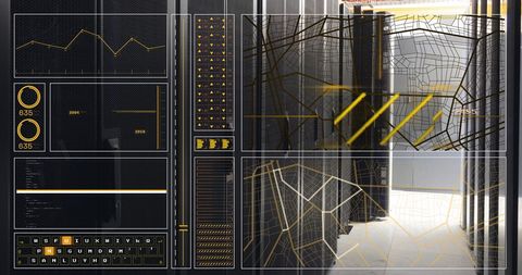 futuristic interface overlay on data center server room - Download Free Stock Images Pikwizard.com