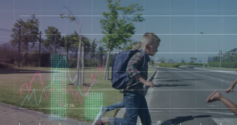 Children Running with Overlaid Analytics Science Technology