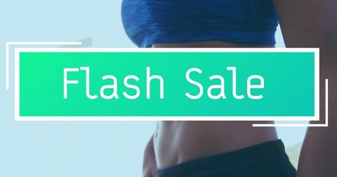 Toned Midsection in Blue Sports Bra with Flash Sale Banner for Activewear Promotion Ads