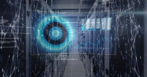 Futuristic HUD Display Scanning Data Servers in Modern Facility - Download Free Stock Images Pikwizard.com