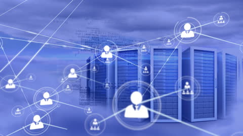 Digital Network with Icon Connections and Cloud Servers