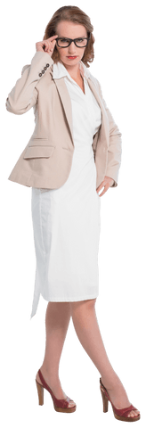 Transparent Businesswoman in Beige Suit Looking Confidently