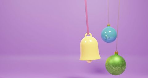 Colorful Christmas Ornaments on Purple Background