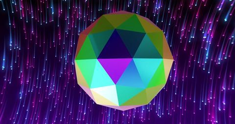 3d multicolored geometric shape with neon light trails