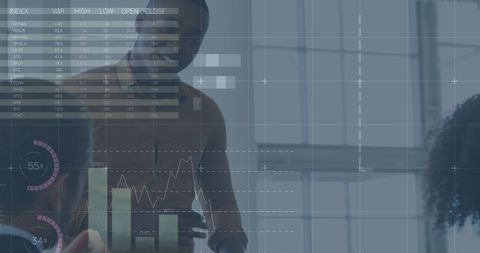 Financial Data Overlay in Modern Business Meeting Concept - Download Free Stock Images Pikwizard.com