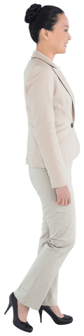 Transparent Smiling Asian Businesswoman Walking Profile