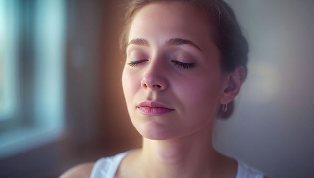 Peaceful Woman Resting in Sunlight Creates Calming Ambiance at Home
