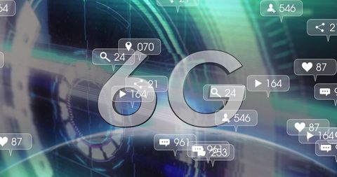 6g technology with digital data and social media connectivity icons
