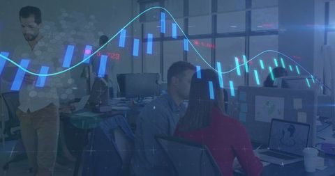 Dynamic Teamwork in Modern Office with Data Visualization