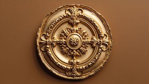 Ornate gold medallion featuring scrollwork and detailing
