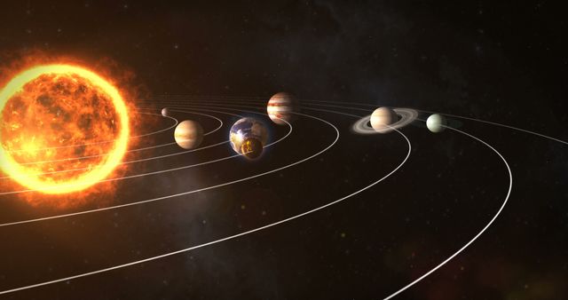 Planets revolving around the sun in space