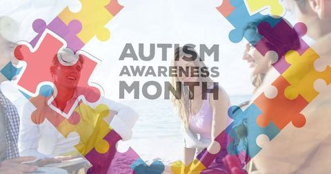 Bright Puzzle Pieces Over Celebrating Friends for Autism Awareness Month