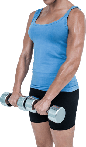 Muscular Woman Exercising with Dumbbells Transparent Background
