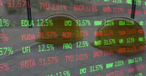 Financial Data Overlaid on Construction Site Workspace - Download Free Stock Images Pikwizard.com
