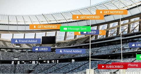 social media notifications overlay on stadium - Download Free Stock Images Pikwizard.com
