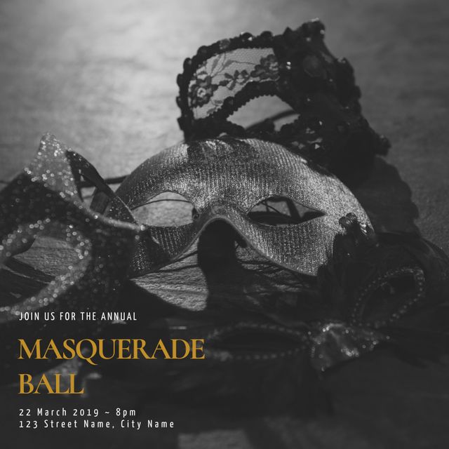 Elegant Venetian Masks Inviting to Annual Masquerade Ball Event - Download Free Stock Templates Pikwizard.com