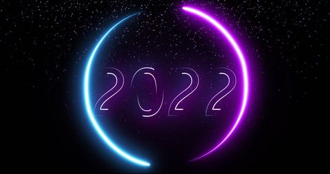 Futuristic Neon Glow 2022 with Galaxy Sky