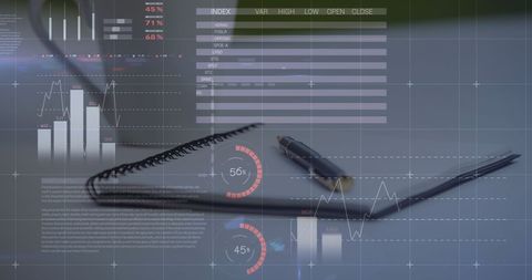 Infographic Interface Overlay with Pen, Report, and Coffee Cup - Download Free Stock Images Pikwizard.com