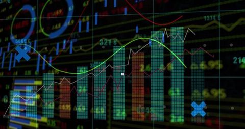 Digital financial analytics dashboard with charts and graphs